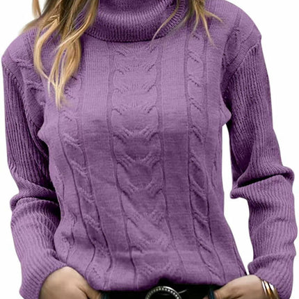 Womens' Turtleneck Long Sleeve Cable Knit Sweaters Round Neck Casual Sweater