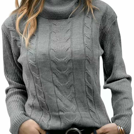 Womens' Turtleneck Long Sleeve Cable Knit Sweaters Round Neck Casual Sweater