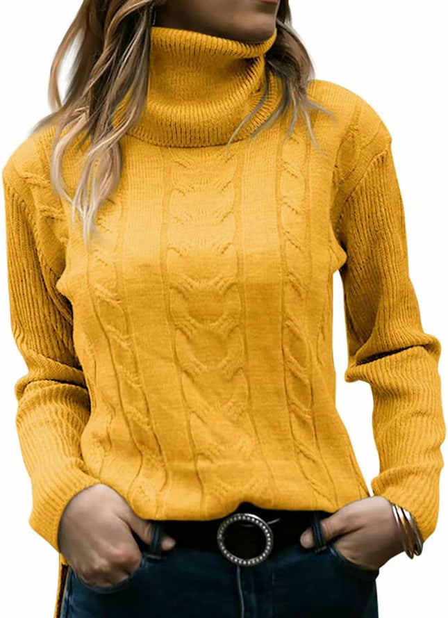 Womens' Turtleneck Long Sleeve Cable Knit Sweaters Round Neck Casual Sweater