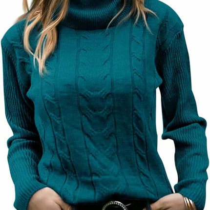 Womens' Turtleneck Long Sleeve Cable Knit Sweaters Round Neck Casual Sweater
