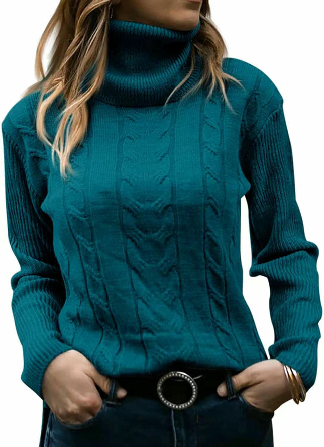 Womens' Turtleneck Long Sleeve Cable Knit Sweaters Round Neck Casual Sweater