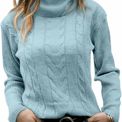 Womens' Turtleneck Long Sleeve Cable Knit Sweaters Round Neck Casual Sweater