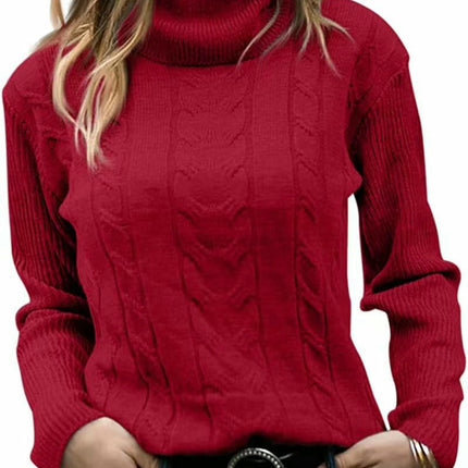 Womens' Turtleneck Long Sleeve Cable Knit Sweaters Round Neck Casual Sweater
