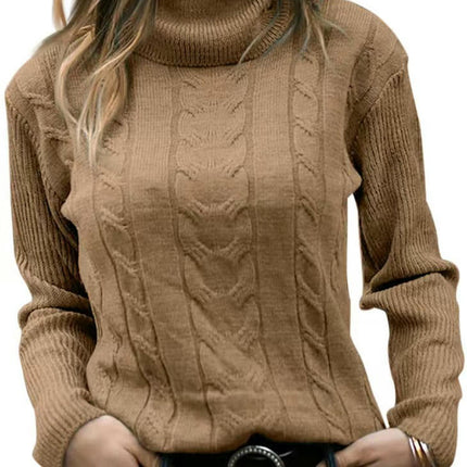 Womens' Turtleneck Long Sleeve Cable Knit Sweaters Round Neck Casual Sweater