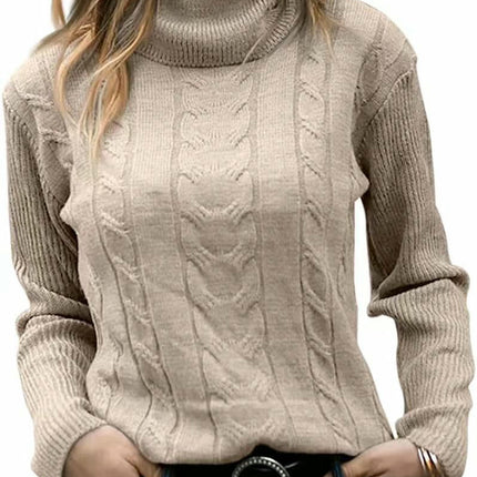 Womens' Turtleneck Long Sleeve Cable Knit Sweaters Round Neck Casual Sweater