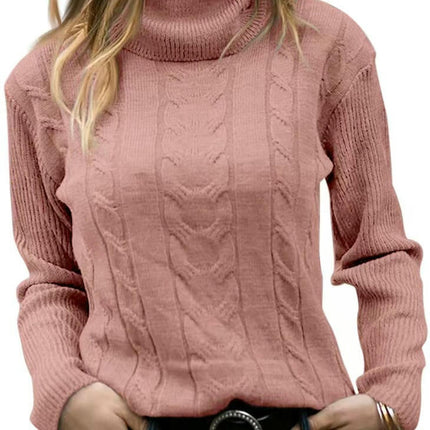 Womens' Turtleneck Long Sleeve Cable Knit Sweaters Round Neck Casual Sweater