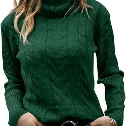 Womens' Turtleneck Long Sleeve Cable Knit Sweaters Round Neck Casual Sweater