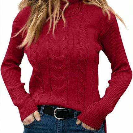 Womens' Turtleneck Long Sleeve Cable Knit Sweaters Round Neck Casual Sweater