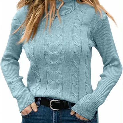 Womens' Turtleneck Long Sleeve Cable Knit Sweaters Round Neck Casual Sweater