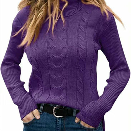 Womens' Turtleneck Long Sleeve Cable Knit Sweaters Round Neck Casual Sweater 1