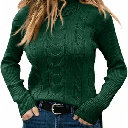 Womens' Turtleneck Long Sleeve Cable Knit Sweaters Round Neck Casual Sweater