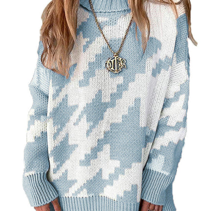 Women's Turtleneck Sweater Contrast Color Long Sleeve Mid-Length Sweater