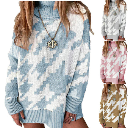 Women's Turtleneck Sweater Contrast Color Long Sleeve Mid-Length Sweater