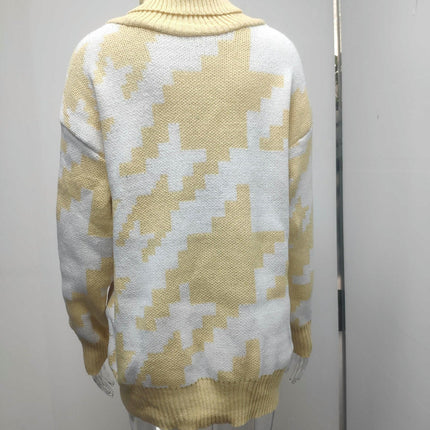 Women's Turtleneck Sweater Contrast Color Long Sleeve Mid-Length Sweater
