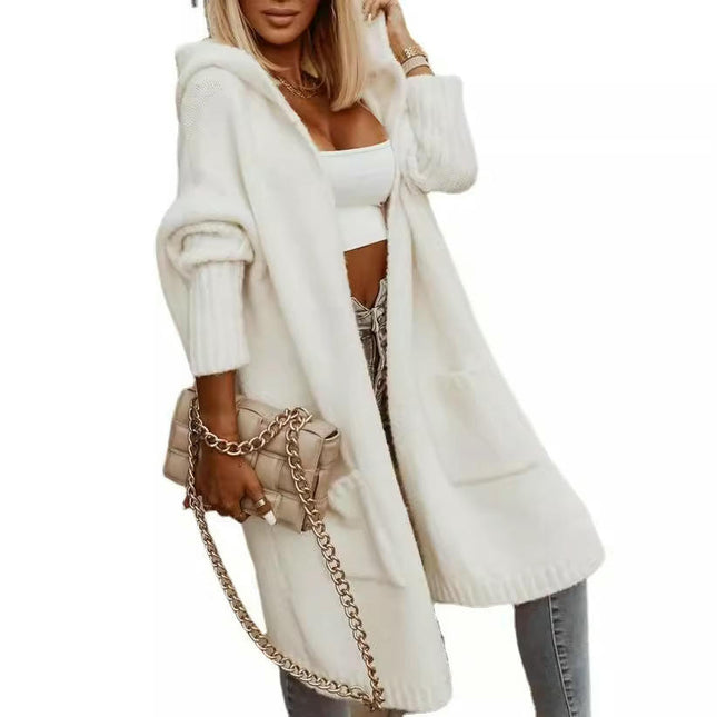 Womens Long Cardigans Cable Knitted Open Front Oversized Hooded Outerwear