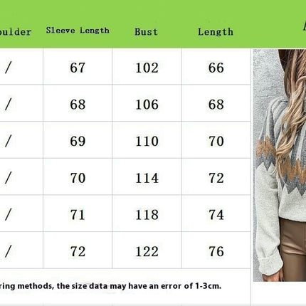 Womens Casual Prints Knitted Pullover Sweaters Long Sleeve High Neck Jumper Tops