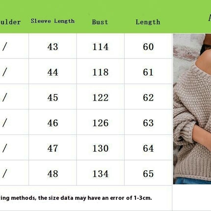 Women's Long Sleeve Knitted Sweater Loose V-Neck Bat Sleeve Sweater Top