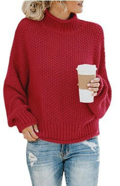 Women's Turtleneck Sweater Batwing Sleeve Long Sleeve Loose Chunky Knit Pullover