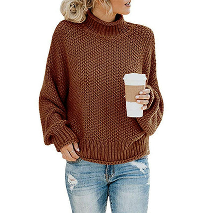Women's Turtleneck Sweater Batwing Sleeve Long Sleeve Loose Chunky Knit Pullover