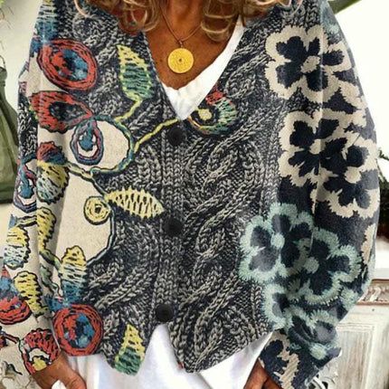 Women's Christmas Abstract Print Casual Cape Coat Button Cardigan Sweater 3