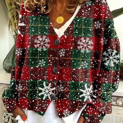Women's Christmas Abstract Print Casual Cape Coat Button Cardigan Sweater