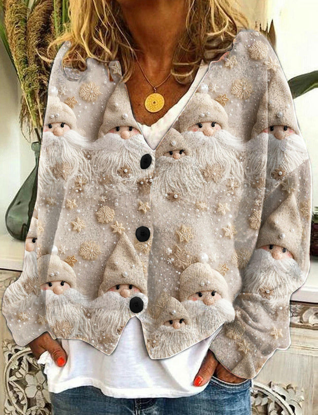 Women's Christmas Abstract Print Casual Cape Coat Button Cardigan Sweater
