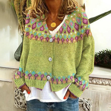 Women's Christmas Abstract Print Casual Cape Coat Button Cardigan Sweater 3