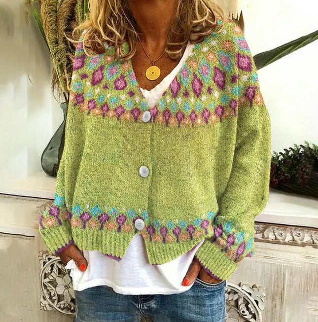 Women's Christmas Abstract Print Casual Cape Coat Button Cardigan Sweater 3