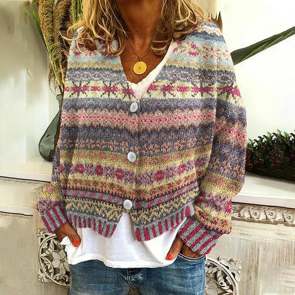 Women's Christmas Abstract Print Casual Cape Coat Button Cardigan Sweater 1