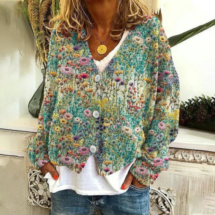 Women's Christmas Abstract Print Casual Cape Coat Button Cardigan Sweater 2