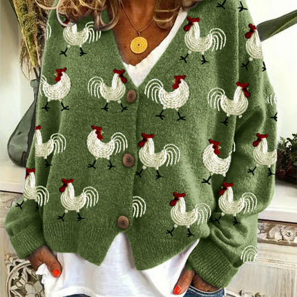 Women's Christmas Abstract Print Casual Cape Coat Button Cardigan Sweater 2