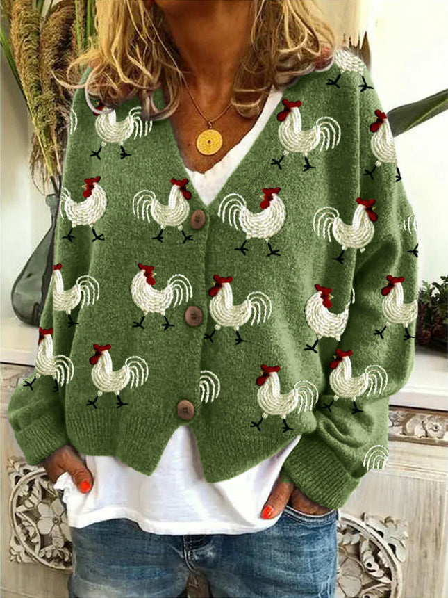 Women's Christmas Abstract Print Casual Cape Coat Button Cardigan Sweater 2