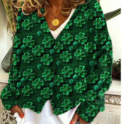 Women's Christmas Abstract Print Casual Cape Coat Button Cardigan Sweater 2