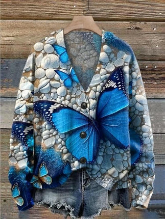 Women's Christmas Abstract Print Casual Cape Coat Button Cardigan Sweater