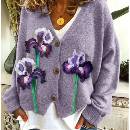 Women's Christmas Abstract Print Casual Cape Coat Button Cardigan Sweater 2
