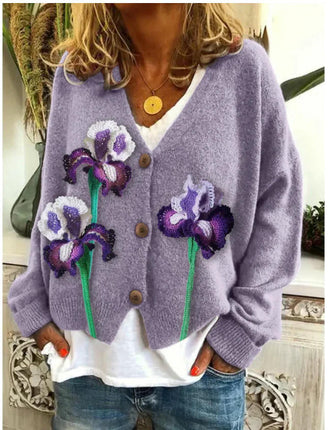 Women's Christmas Abstract Print Casual Cape Coat Button Cardigan Sweater 2