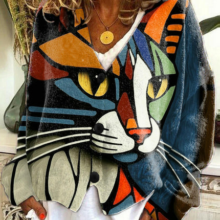 Women's Christmas Abstract Print Casual Cape Coat Button Cardigan Sweater 1
