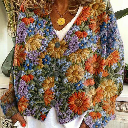 Women's Christmas Abstract Print Casual Cape Coat Button Cardigan Sweater 1