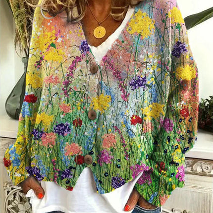 Women's Christmas Abstract Print Casual Cape Coat Button Cardigan Sweater 2
