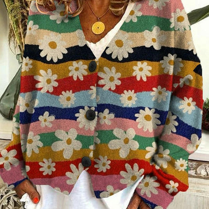 Women's Christmas Abstract Print Casual Cape Coat Button Cardigan Sweater 1