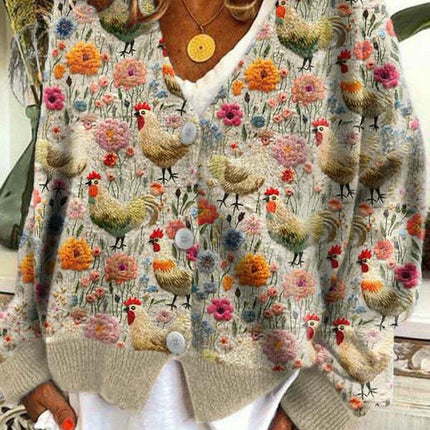 Women's Christmas Abstract Print Casual Cape Coat Button Cardigan Sweater 3