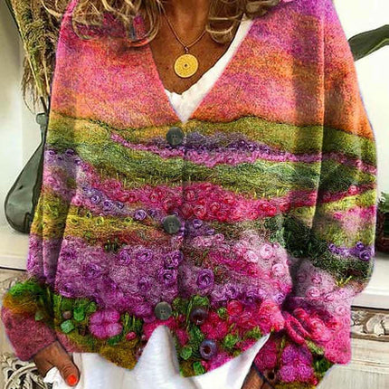 Women's Christmas Abstract Print Casual Cape Coat Button Cardigan Sweater 2