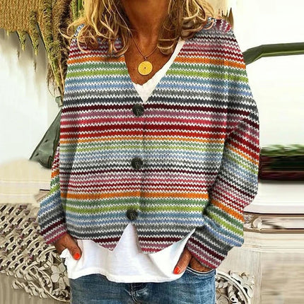 Women's Christmas Abstract Print Casual Cape Coat Button Cardigan Sweater