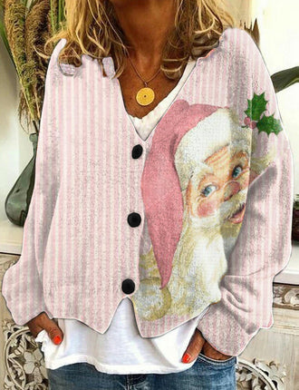 Women's Christmas Abstract Print Casual Cape Coat Button Cardigan Sweater 1