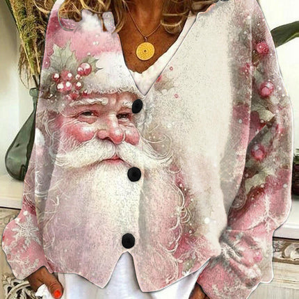 Women's Christmas Abstract Print Casual Cape Coat Button Cardigan Sweater