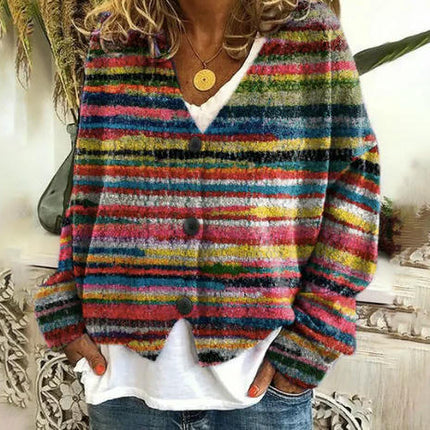 Women's Christmas Abstract Print Casual Cape Coat Button Cardigan Sweater 1