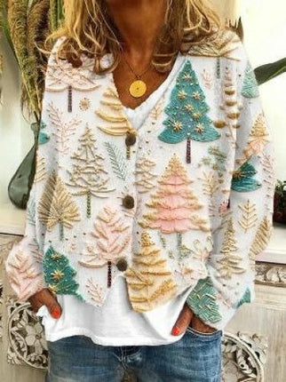 Women's Christmas Abstract Print Casual Cape Coat Button Cardigan Sweater