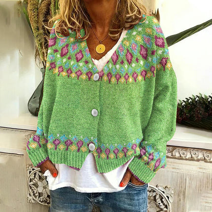 Women's Christmas Abstract Print Casual Cape Coat Button Cardigan Sweater 1