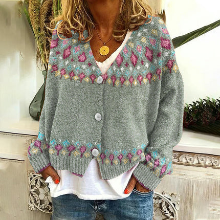 Women's Christmas Abstract Print Casual Cape Coat Button Cardigan Sweater 1
