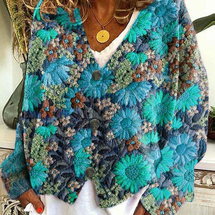 Women's Christmas Abstract Print Casual Cape Coat Button Cardigan Sweater